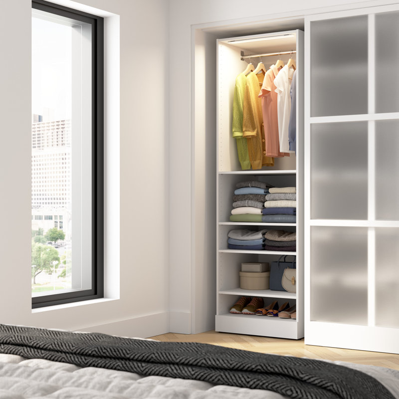 Florence Modular Reach-In Or Walk-In Closet System Tower With LED Light And Shelves, 80.5"H x 24.8"W x 24.5"D