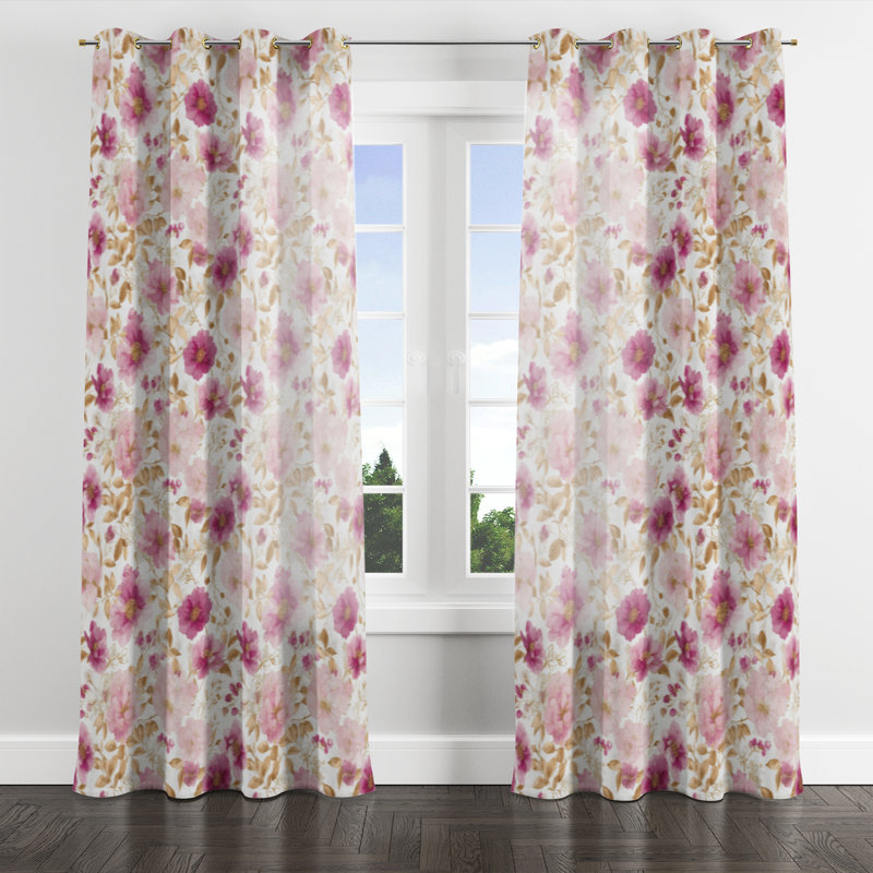 Floral Room Darkening Curtains - Country Farmhouse Boun Grommet Curtain - 1 Panel, Gold Grommets, 52" W x 95" L