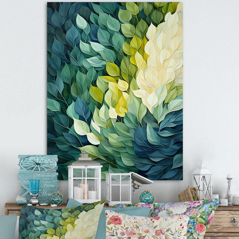 «Leaves Green River Collage», reproduction d'art sur toile encadrée, H 20 po x l 12 po x P 1 po, Toile tendue