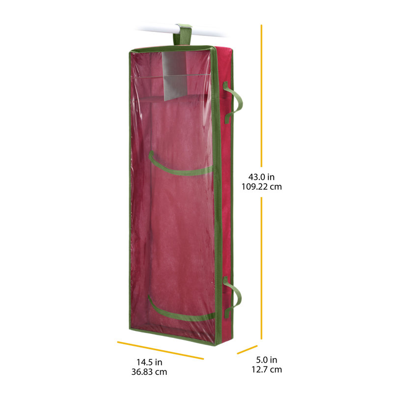 Red and Green Fabric Hanging Gift Wrap Organizer with Clear Window