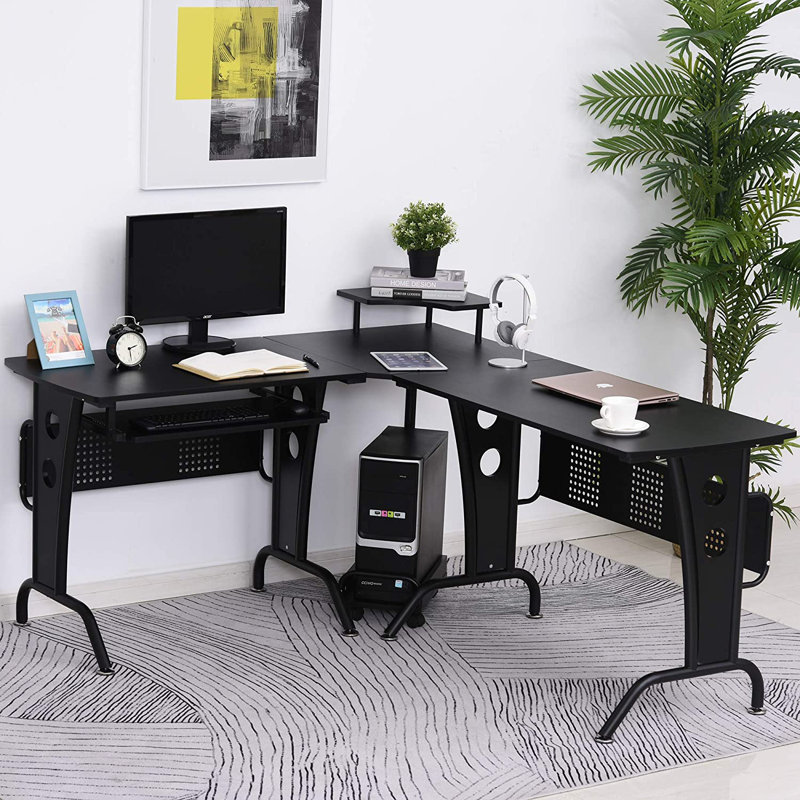 Dinges L-Shaped Computer Desk, Black, Black