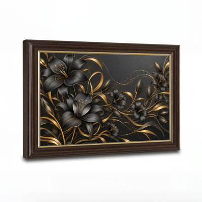 Art mural sur toile noir et doré avec des accents dorés tourbillonnants