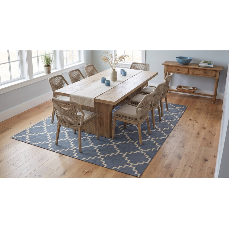 Tapis bleu moderne à motif géométrique en treillis à losanges et motif géométrique moderne, 8 pi x 10 pi