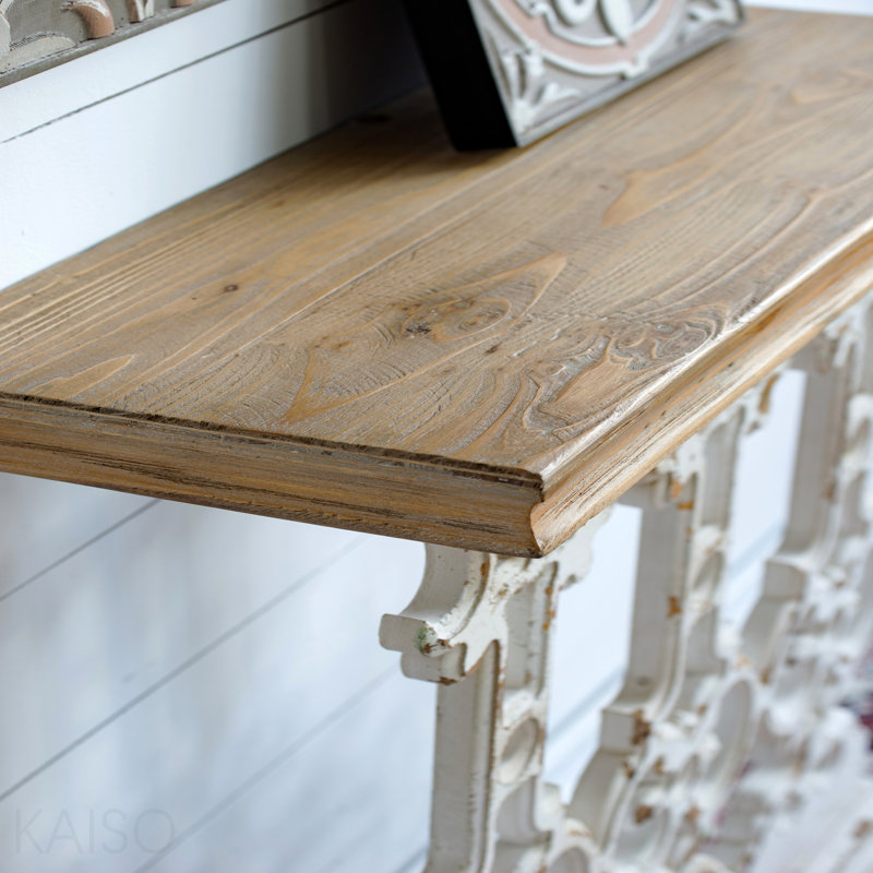 Console 32 po Vintage, plateau en bois pour entrée - blanc délavé / brun