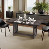 Grinnell 70.8" Farmhouse Dining Table, Rectangle Kitchen Dining Room Table for 6-8 People