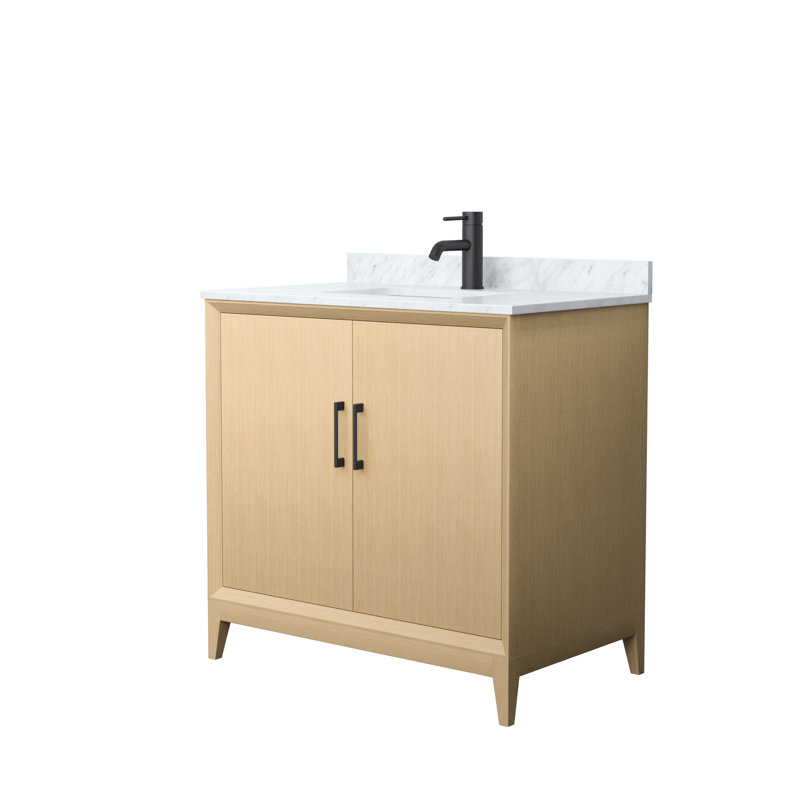 Janna 36" Freestanding Single Bathroom Vanity with Marble Top, Matte Black