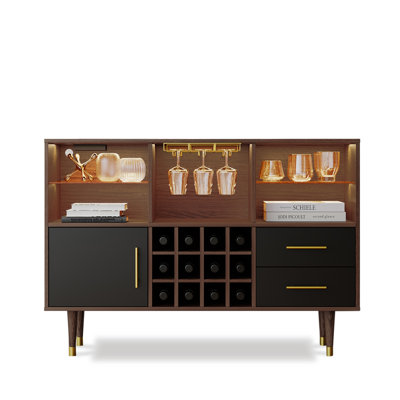 Bar Cabinet 47 inch Home Bar with Adjustable LED Light and Charging Station by Wrought Studio