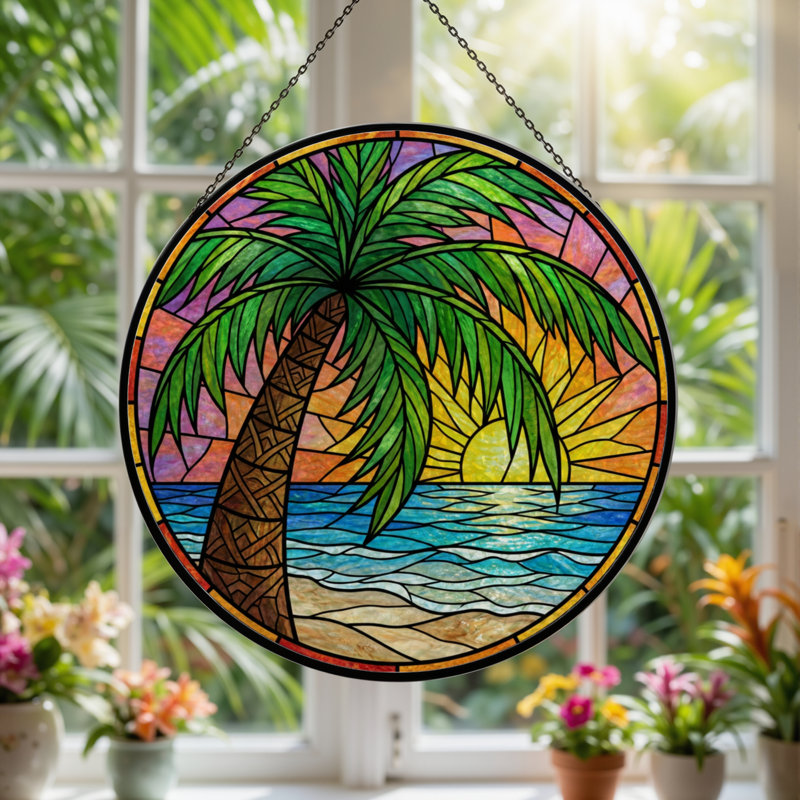 Panneau de vitrail 12 "H Sunset, H 12 po x l 12 po