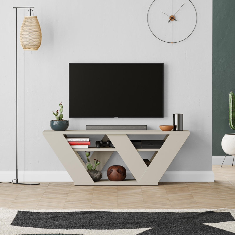 Kirstin 110 Cm TV Stand for TVs up to 48" | Modern Entertainment Unit with V-Shaped Legs, Sandstone