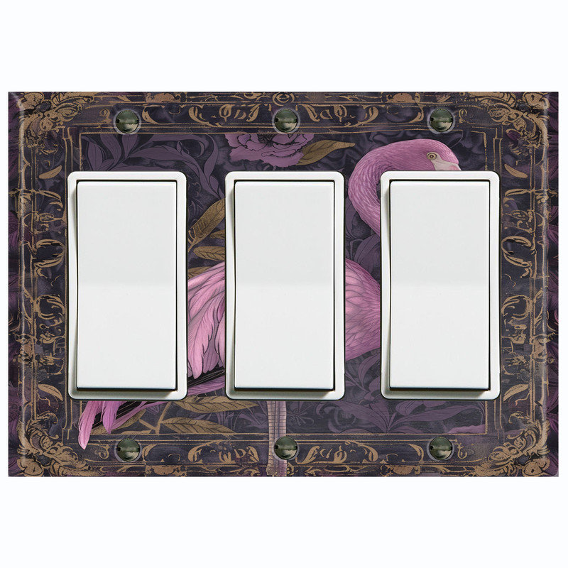 Couvercle de plaque d'interrupteur en métal; Fauteuil à bascule GFI de taille 3 US standard - Flamant rose rustique