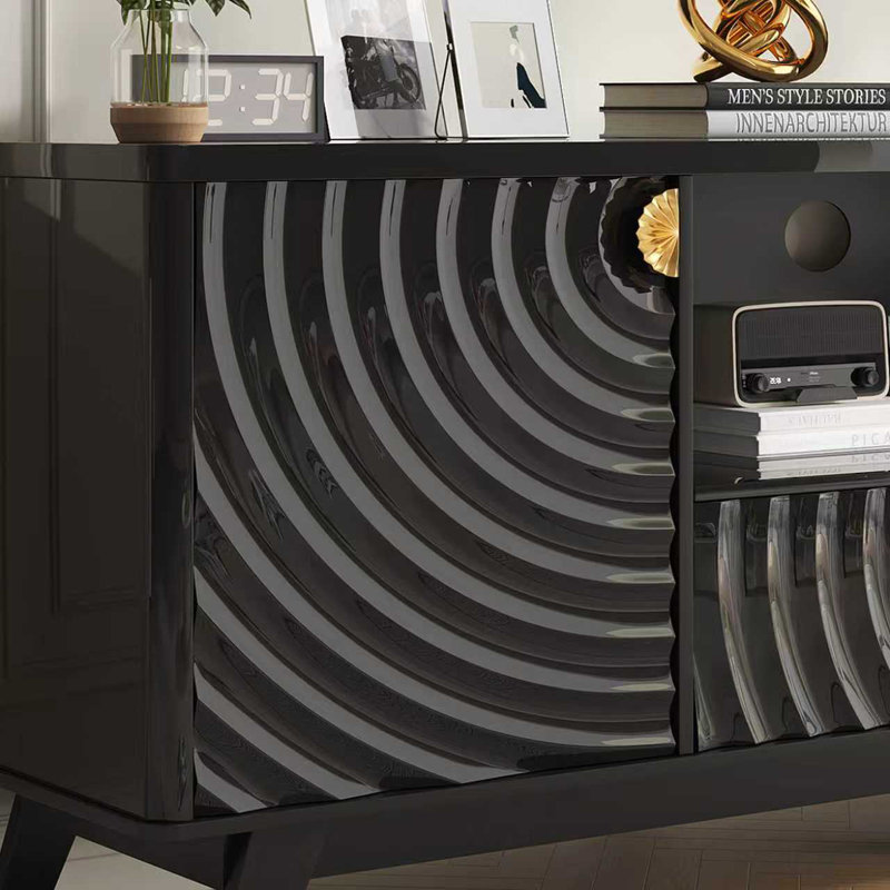 63" W Tv Stand With Motion-Activated Light And Built-In Charging Station, Black