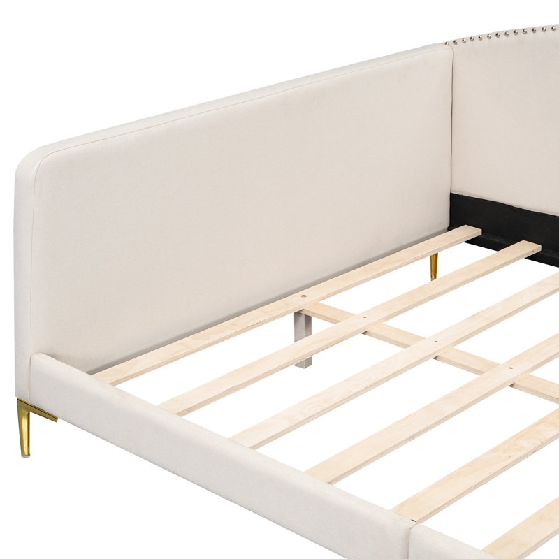 Upholstered Daybed With Armrest - Strong Wood Construction, Cozy Sleeping Area Modern Headboard And Fabric, Stylish Appeal