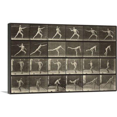 «Animal Locomotion, Man Throwing Spear» par Ead vêtementsd Muybridge - reproduction de photo sur toile tendue
