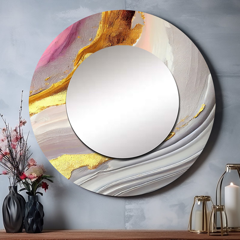 Puneeta rose et marbre doré abstrait VII - miroir en marbre rose, 29 po x 29 po