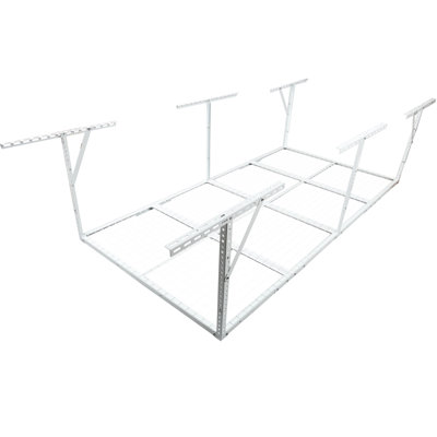 Heavy - Duty 3X8ft White Metal Overhead Garage Storage Rack, 600 Lb Load, 22 40 Inches Adjustable Height To Reclaim Ceiling Space Loading Capacity, 22'' 40" Drop Down Clear Floor