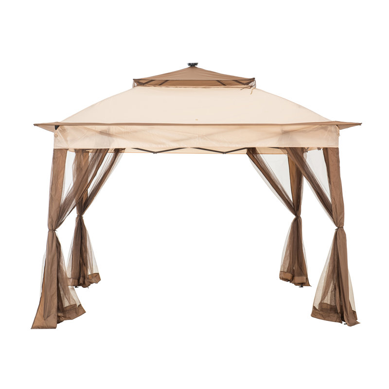 Brown Steel Frame Pop-Up Gazebo with Solar LED Lighting
