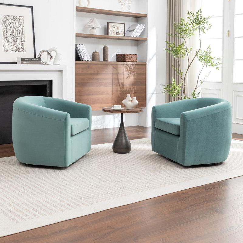 Fauteuil demi-tonneau pivotant de 33,5 po Odey, Velours vert