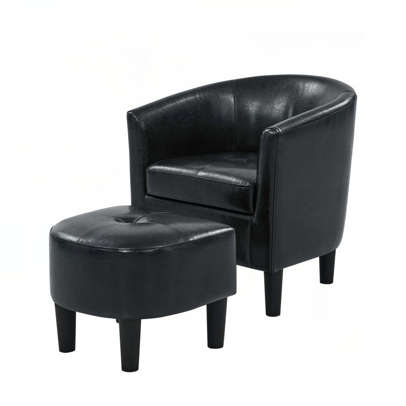 Fauteuil demi-tonneau en cuir synthétique avec repose-pieds, Noir