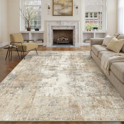 Modern Abstract Washable Rug In Grayish Gold