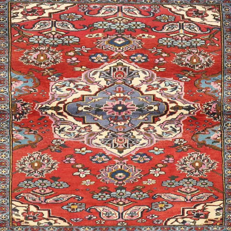 Tapis rouge/bleu traditionnel Chatwin, Rond 5 pi
