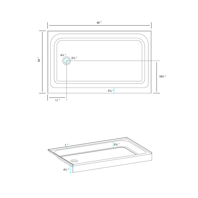 Laredo 60'' W 36'' D Rectangular Single Shower Base, Left