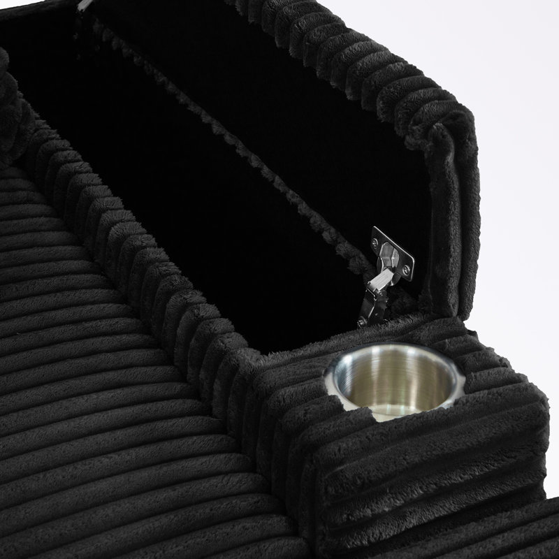 single Sofa with cup holder and Ottoman, Black Corduroy