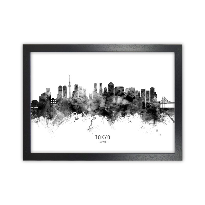 Tokyo Japan Skyline Black White City Name by Michael Tompsett - Print, Black Framed, 46cm H x 63cm W x 3cm D
