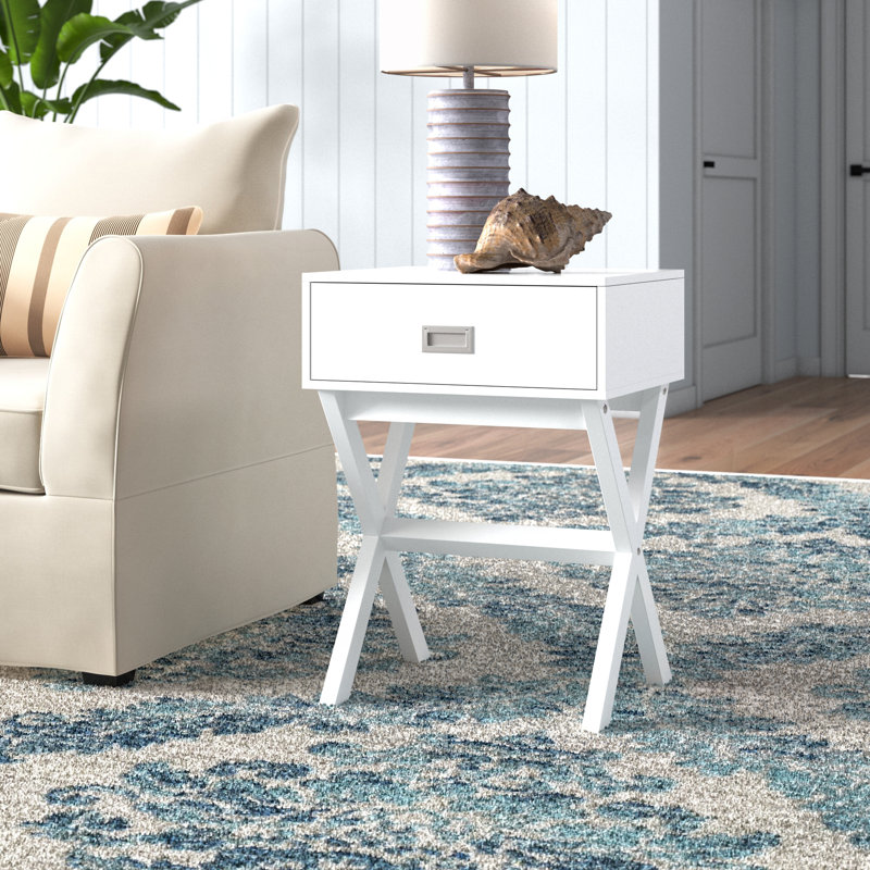 Emile End Table with 1 Drawer, White