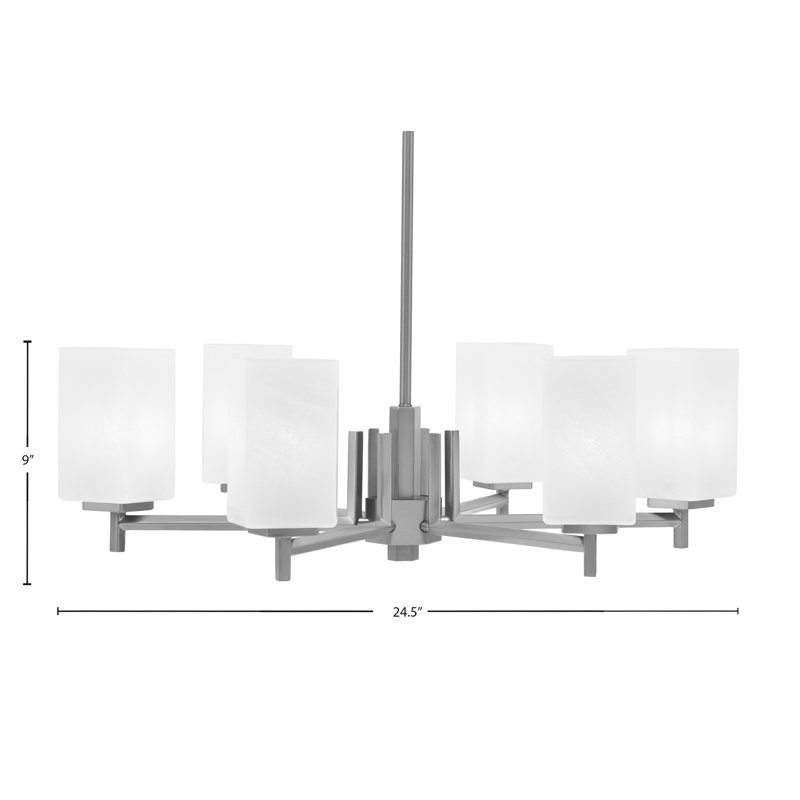Lustre 6 lumières Franklin avec verre carré de 3,5 po en marbre blanc, Nickel