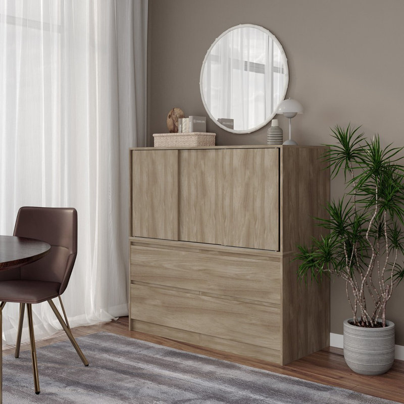 Solid Wood Rectangle Accent Cabinet, Beige
