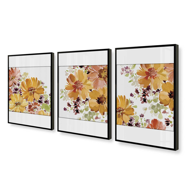 Ensemble de 3 estampes Autumn Garden Whispers, 20 po x 20 po, Noir satiné