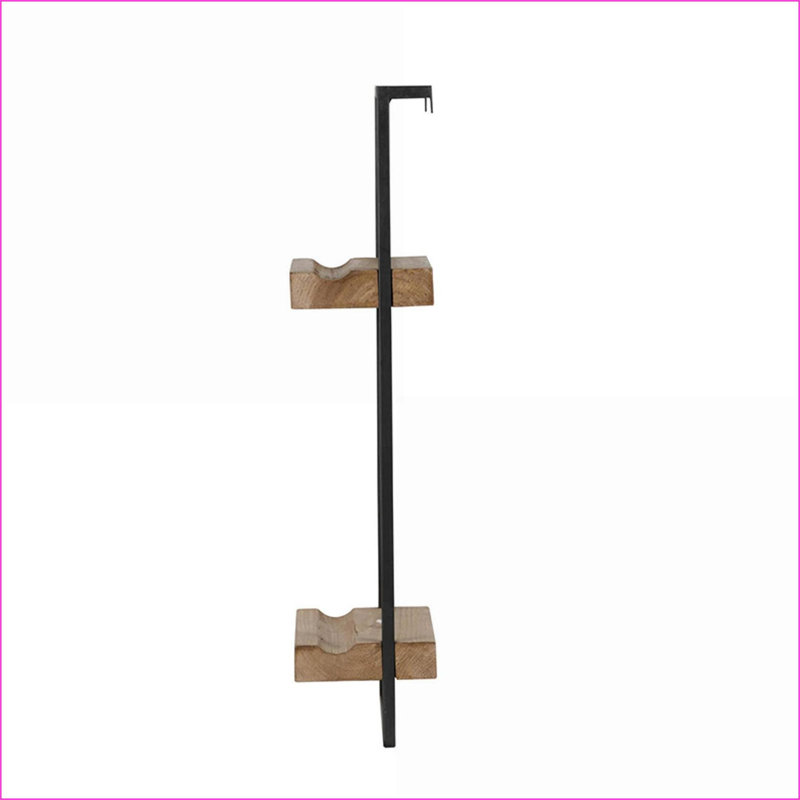 Étagère murale industrielle à 2 niveaux, structure en fer et bois de sapin avec rainures en plaques, 12 po x 6 po x 27 po | Fer | Noyer brun
