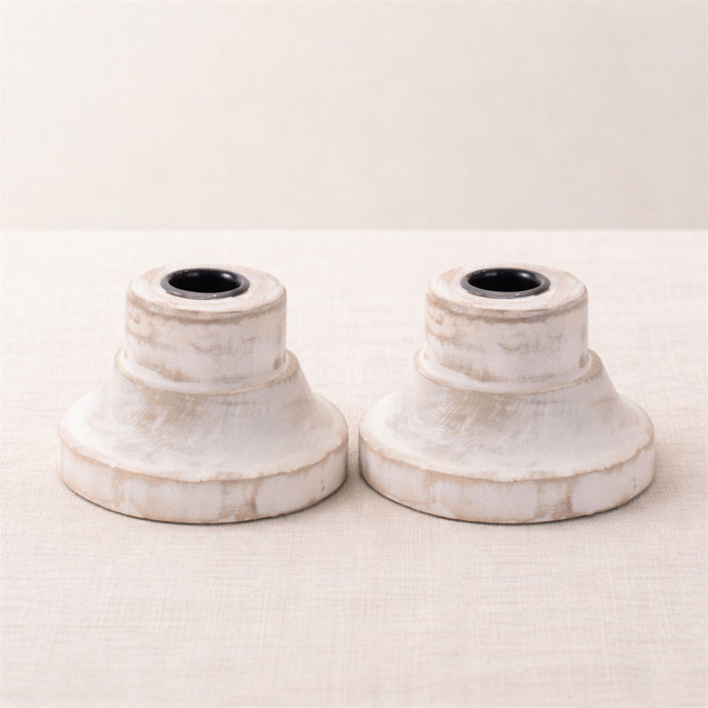 White Washed Wood Taper Candle Holder