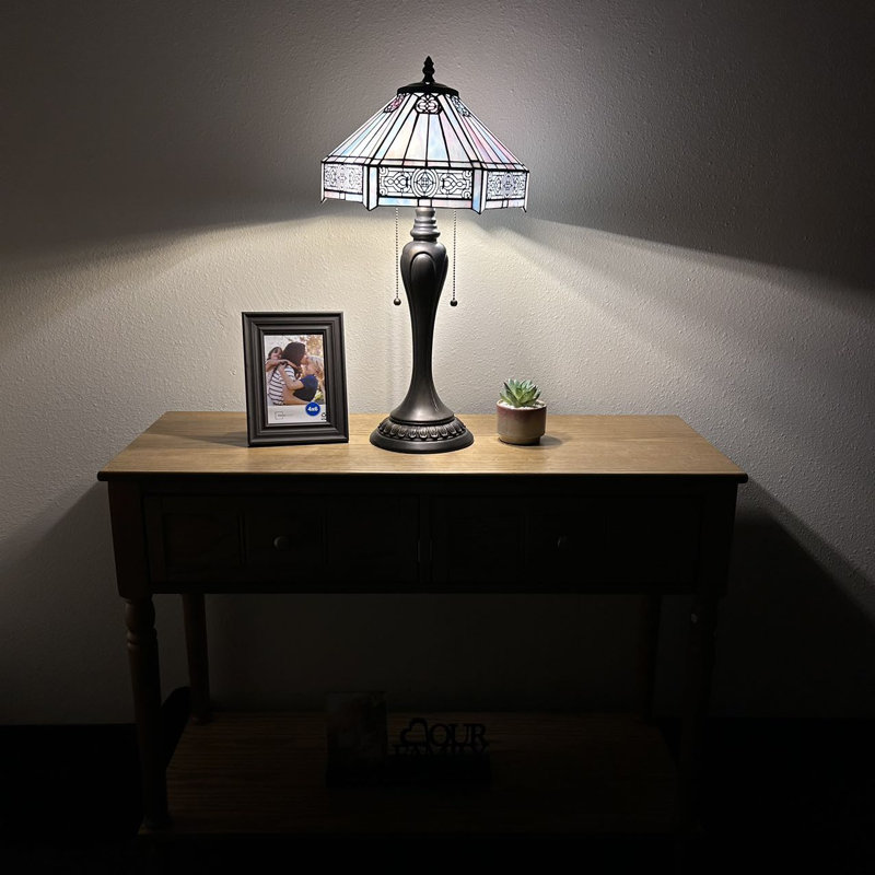 Lampe de table Foerster de style Tiffany Ampoule DEL en vitrail hexagonal blanc incluse H 22 po x l 12 po x P 12 po
