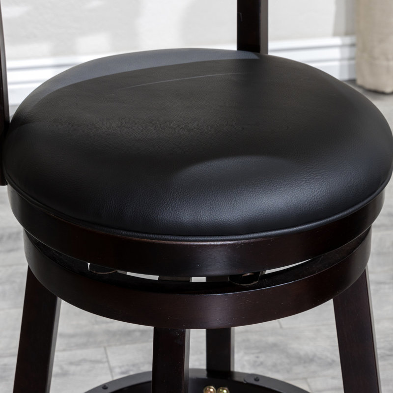 Tabouret pivotant à dossier et à lattes de 24 po de hauteur comptoir, en cuir noir, Espresso, Noir