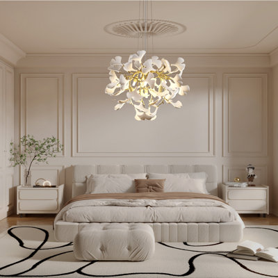23.6''/32" Dimmable Gold Ceramic Ginkgo Leaf Chandeliers Round Pendant Lights