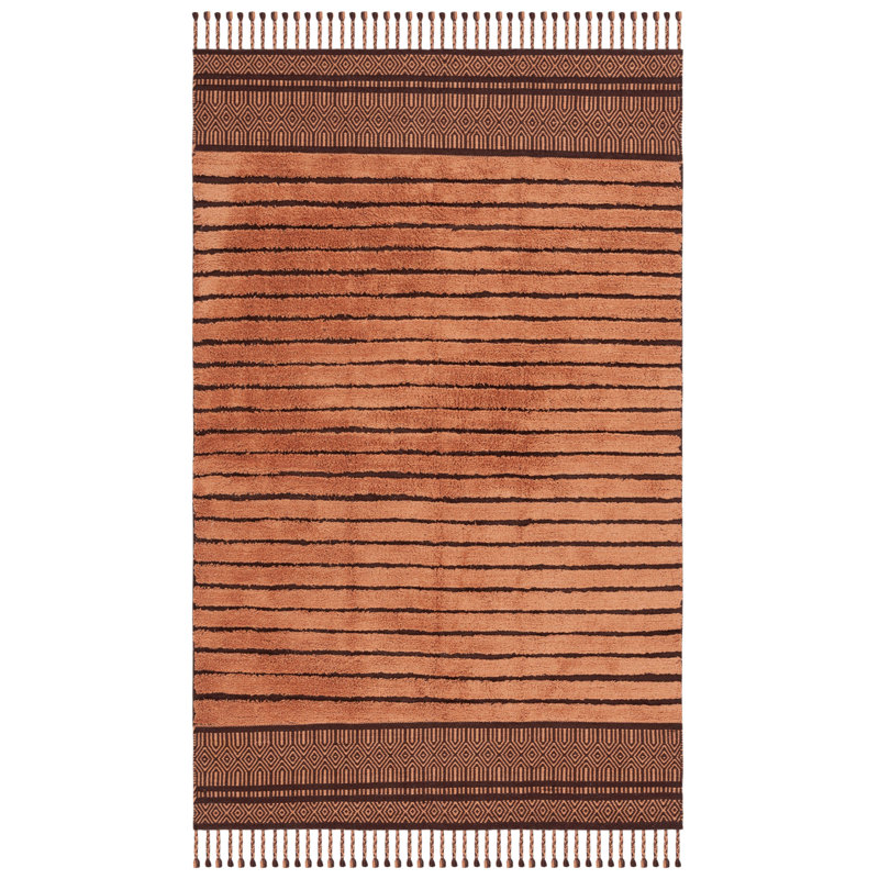 Lanique Hand Woven Cotton Pile Striped Rug, Rectangle 8' x 10'