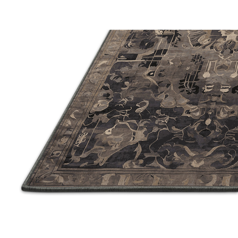 Tapis gris soyeux et moelleux, Rectangulaire 3 pi x 5 pi