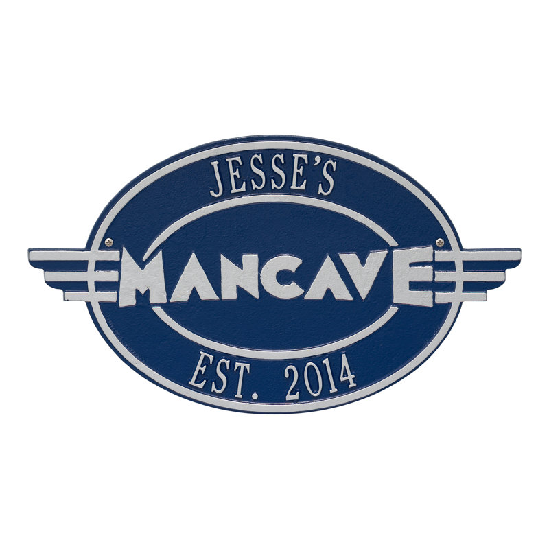 Décoration murale à plaque personnalisable man cave Moderno, Oui, Bleu / Argent