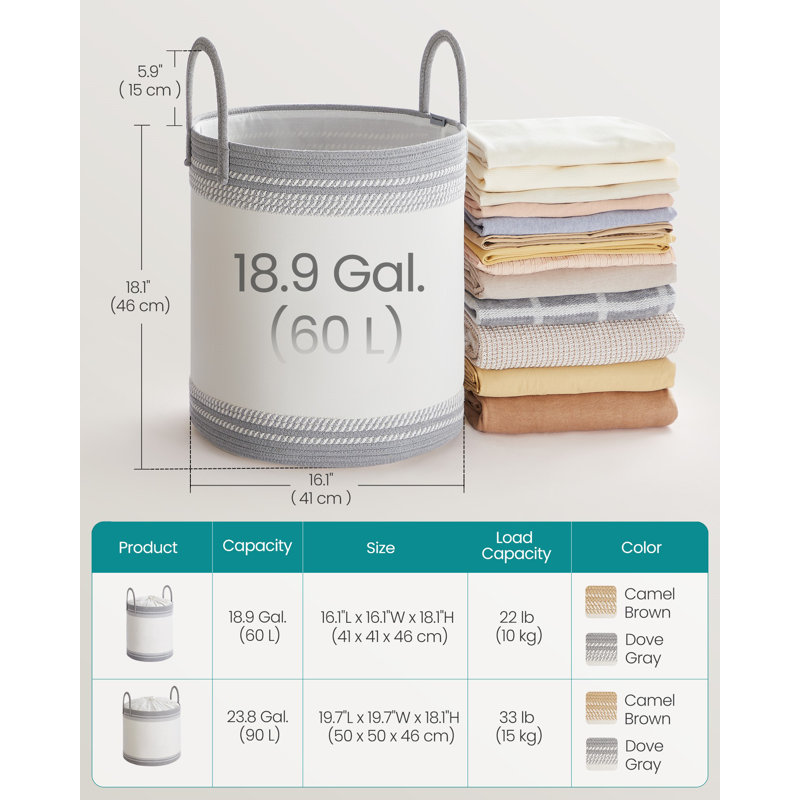 Laundry Bag With Lid, Gray, 18.1" H x 16.1" W x 16.1" D