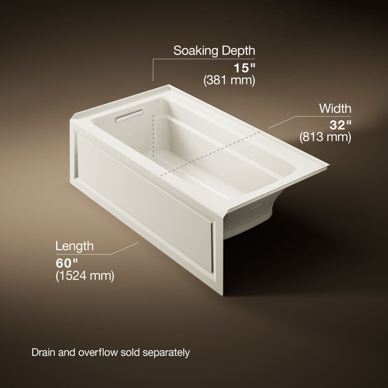 Archer® 60" x 32" Alcove Air Acrylic Bathtub Heater Included, Left, Biscuit