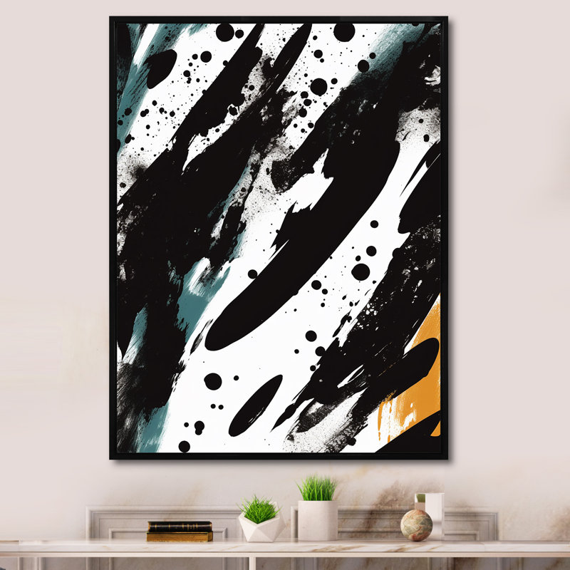 Collages abstraits en noir et blanc - reproduction d'art abstrait mural, Cadre flottant noir, H 44 po x l 34 po x P 1,5 po