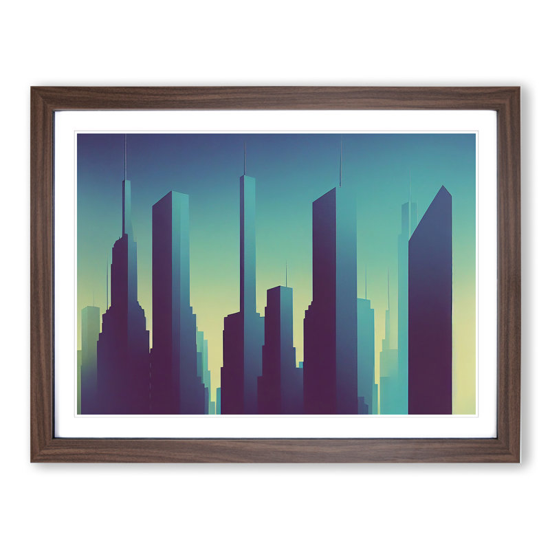 Glorious Skyscraper Skyline - Framed Print, 25cm H x 34cm W x 2cm D, Walnut