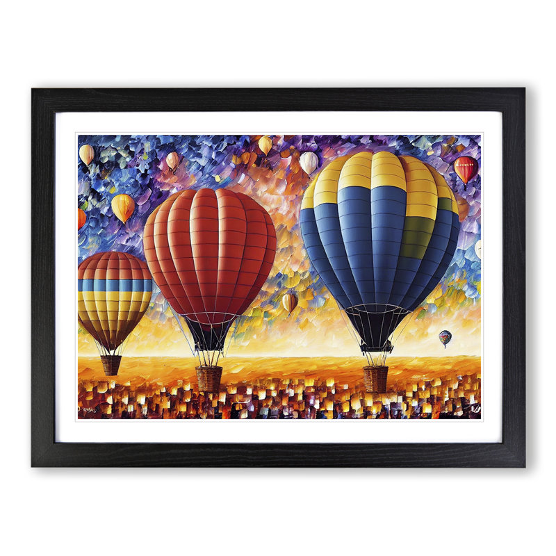 XH1022-6632X Hot Air Balloons Vol.2 Abstract - Single Picture Frame Painting, Black, 46cm H x 64cm W x 2cm D