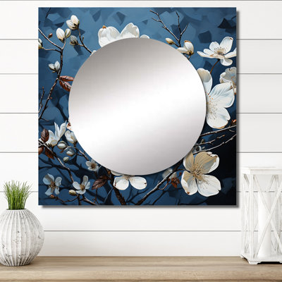 Chikaima - «Whispers Of Dogwood Beauty IV», art mural miroir carré pour salle de bain