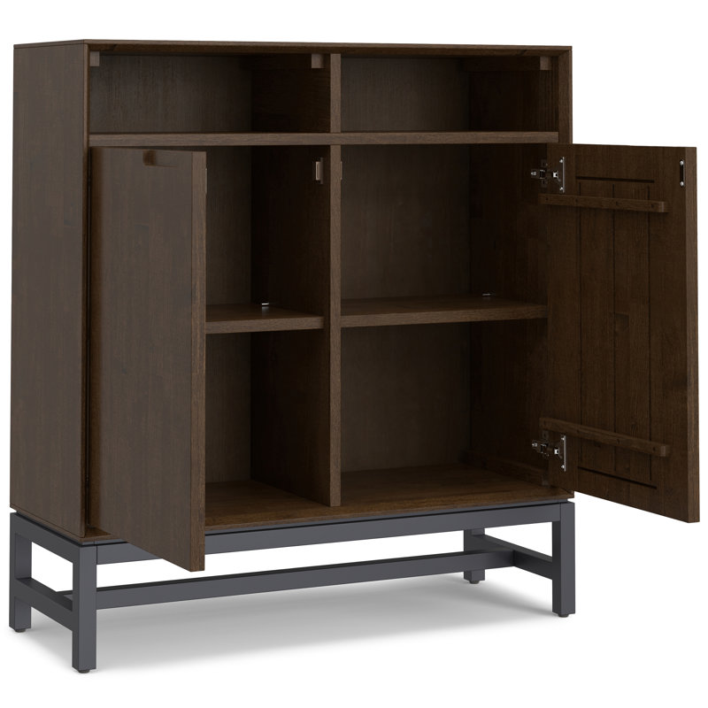 36"W Solid Hardwood 2-Shelf Modern Industrial Entryway Storage Cabinet with 2 Open Cubbies