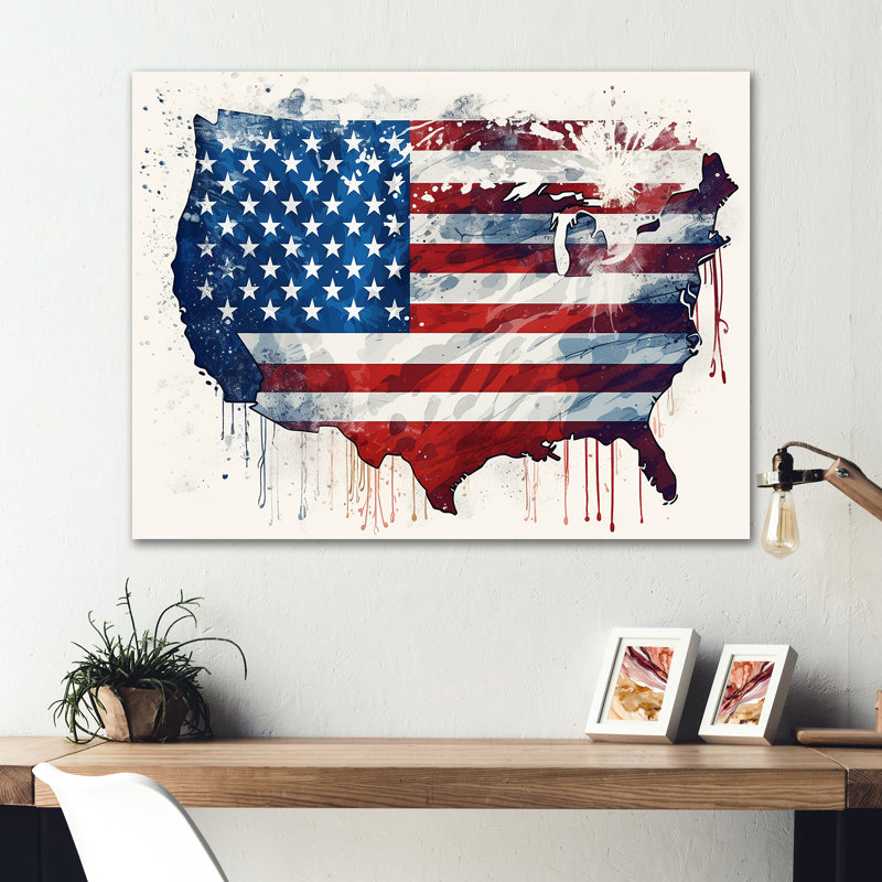 Aquarelle, drapeau américain IV - drapeau États-Unis, art mural en métal, H 12 po x l 20 po x P 1 po