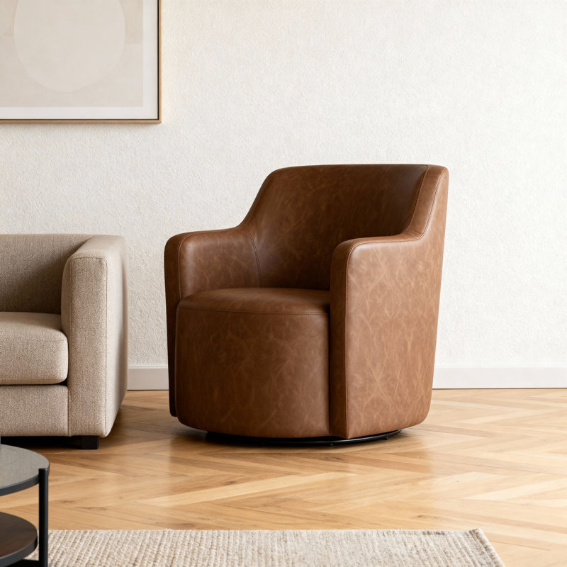 Fauteuil d'appoint pivotant rembourré Homepop - Similicuir cognac, Brun