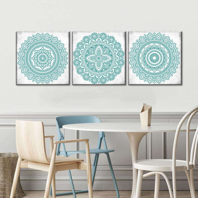 Ensemble de 3 mandalas vertes sur toile