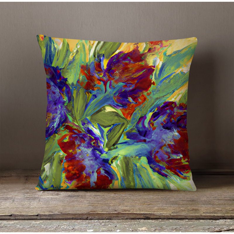 Throw Pillow With Insert, Blue/Green Floral/Abstract 2, 18"H x 18"W